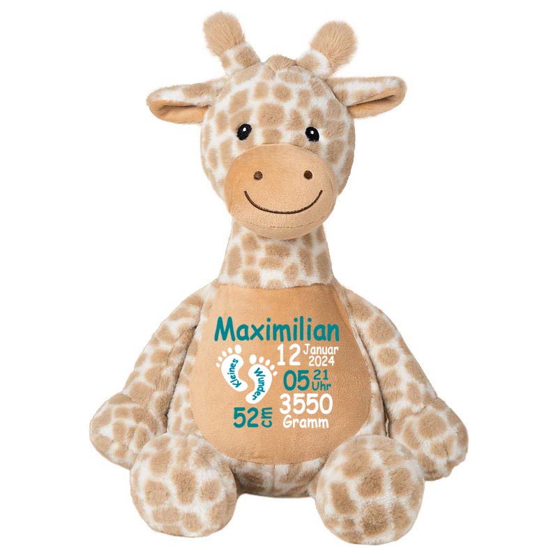 Stofftier Giraffe braun mit Name personalisiert Kuscheltier für Kinder Flauschiges Plüschtier 40cm Motiv Füßchen