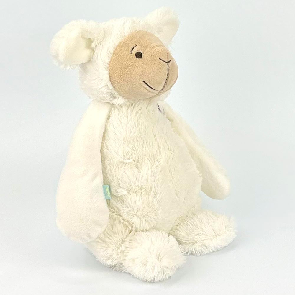 Stofftier Schaf mit Namen und Geburtsdatum personalisiert Geschenk 20cm weiß Aufdruck hellblau