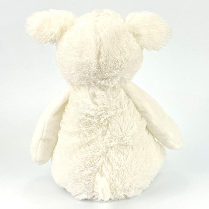Stofftier Schaf mit Namen und Geburtsdatum personalisiert Geschenk 20cm weiß Aufdruck hellblau