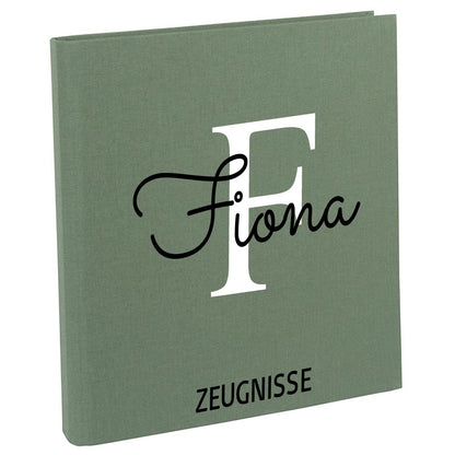 Zeugnismappe mit Namen personalisiert aus Leinen Schulkind Geschenk zur Einschulung Motiv Buchstabe