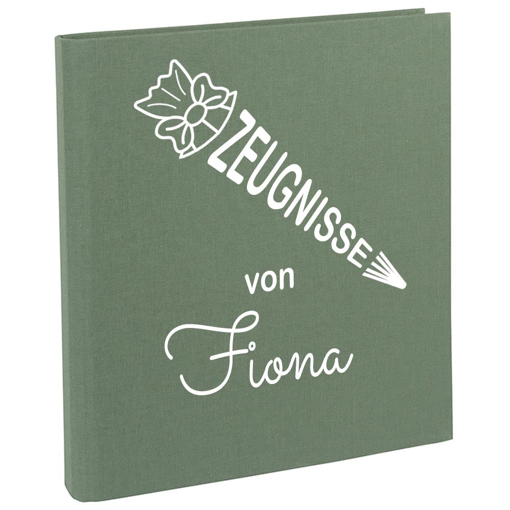 Zeugnismappe mit Namen personalisiert aus Leinen Schulkind Geschenk zur Einschulung Motiv Schultüte