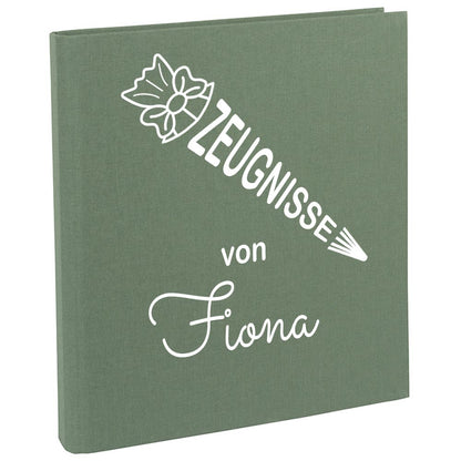 Zeugnismappe mit Namen personalisiert aus Leinen Schulkind Geschenk zur Einschulung Motiv Schultüte