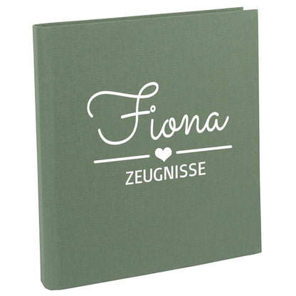 Zeugnismappe mit Namen personalisiert aus Leinen Schulkind Geschenk zur Einschulung Motiv Herz