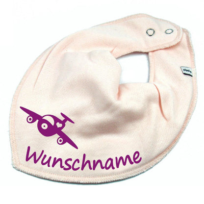 HALSTUCH Flugzeug mit Name oder Text personalisiert für Baby oder Kind aus Baumwolle in Einheitsgröße verschiedene Farben
