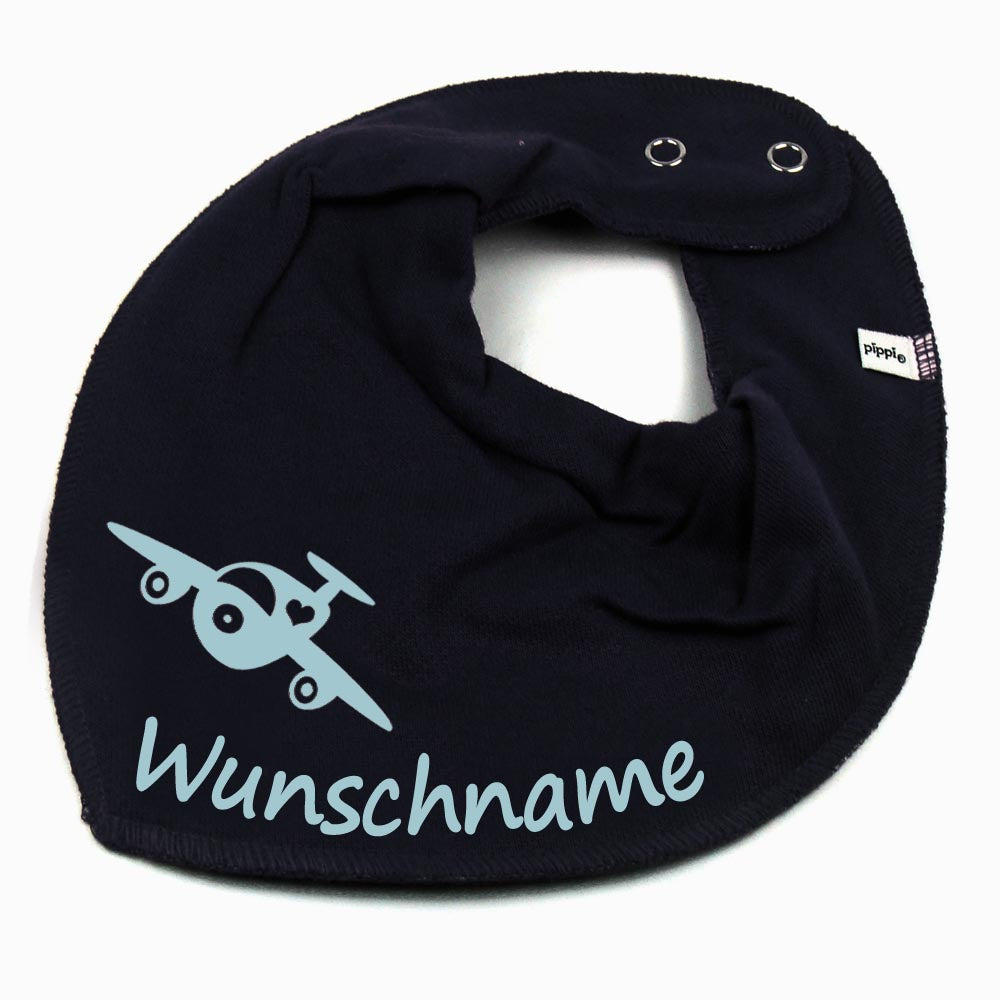 HALSTUCH Flugzeug mit Name oder Text personalisiert für Baby oder Kind aus Baumwolle in Einheitsgröße verschiedene Farben