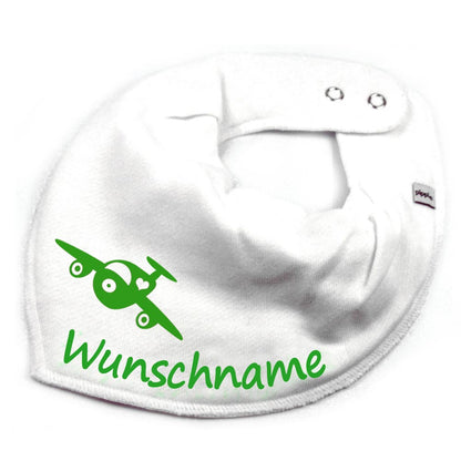HALSTUCH Flugzeug mit Name oder Text personalisiert für Baby oder Kind aus Baumwolle in Einheitsgröße verschiedene Farben