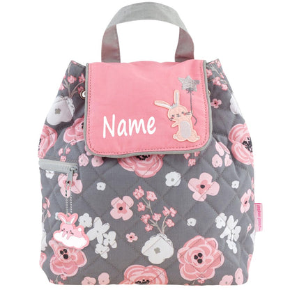 Personalisierter Rucksack für Kinder 8 Liter Kindergartenrucksack aus Baumwolle mit Namen bedruckt Motiv Hase/Blumen