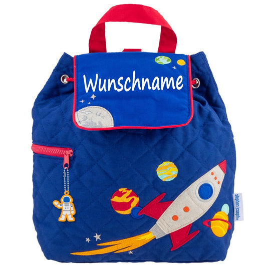 Personalisierter Rucksack für Kinder 8 Liter Kindergartenrucksack aus Baumwolle mit Namen bedruckt Motiv Rakete