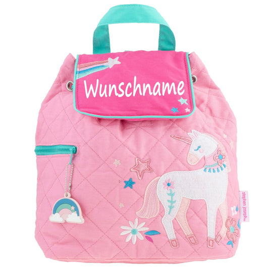 Personalisierter Rucksack für Kinder 8 Liter Kindergartenrucksack aus Baumwolle mit Namen bedruckt Motiv Einhorn pink