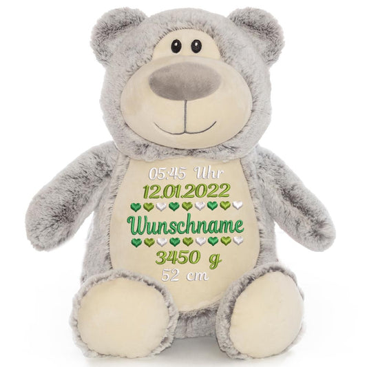Personalisiertes Stofftier Bär Kuscheltier Bestickt Plüschtier zur Geburt Stickmotiv Geburtsdaten