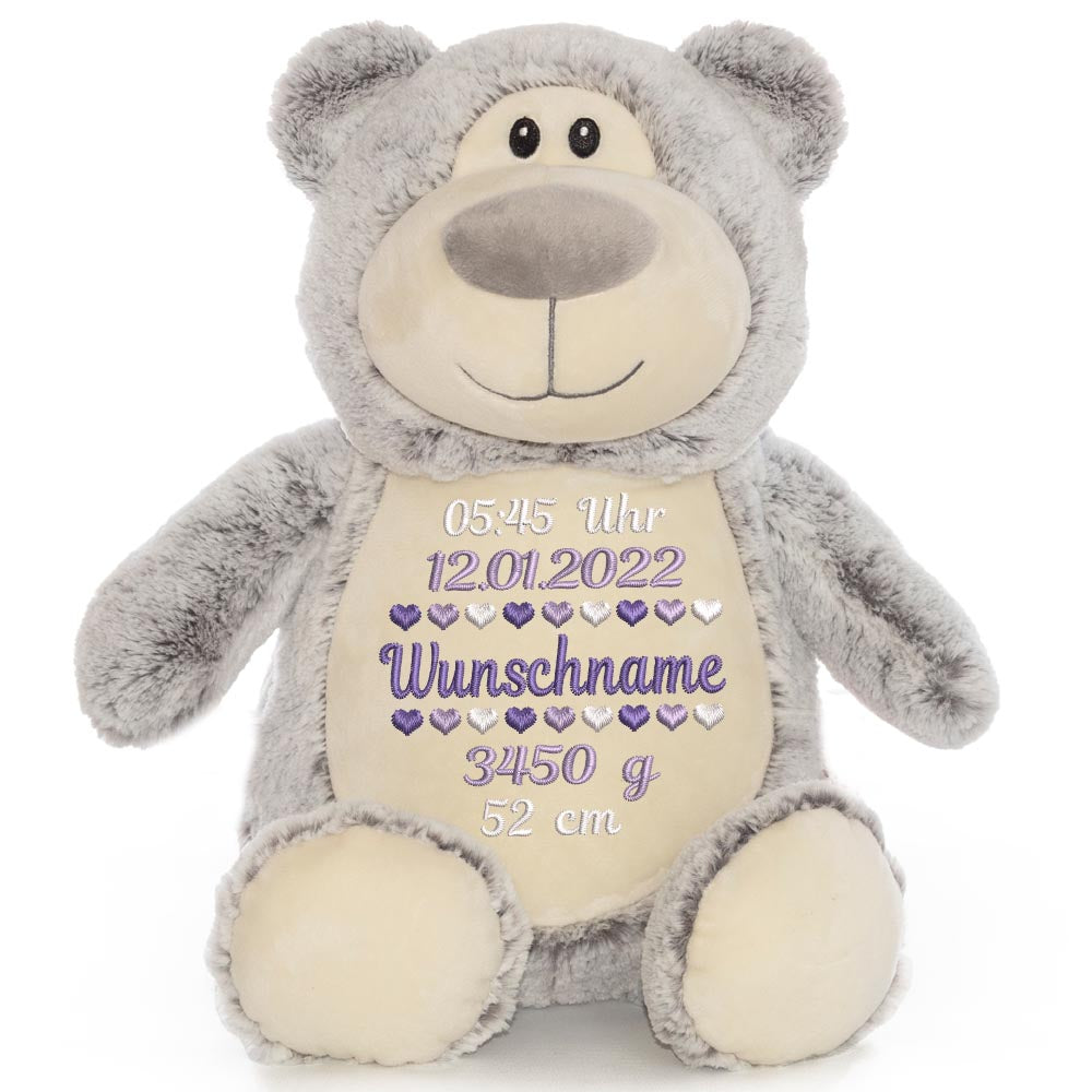 Personalisiertes Stofftier Bär Kuscheltier Bestickt Plüschtier zur Geburt Stickmotiv Geburtsdaten