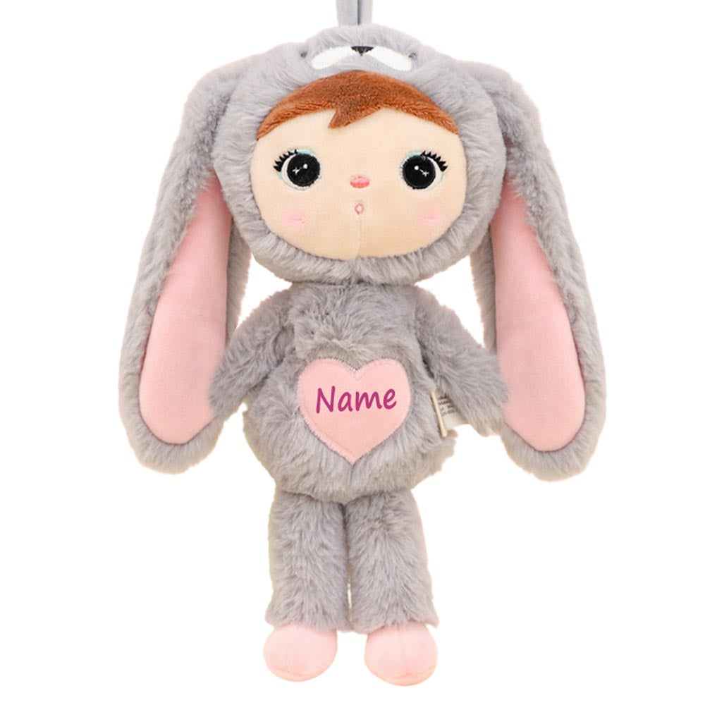 Stoffpuppe Hasenmädchen mit Namen personalisiert Grau