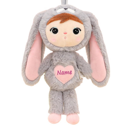 Stoffpuppe Hasenmädchen mit Namen personalisiert Grau