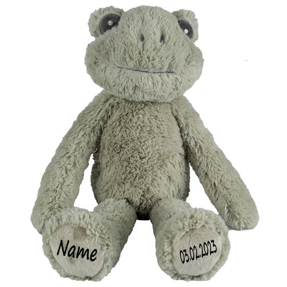 Frosch Stofftier mit Name und Geburtsdatum personalisiert Kuscheltier