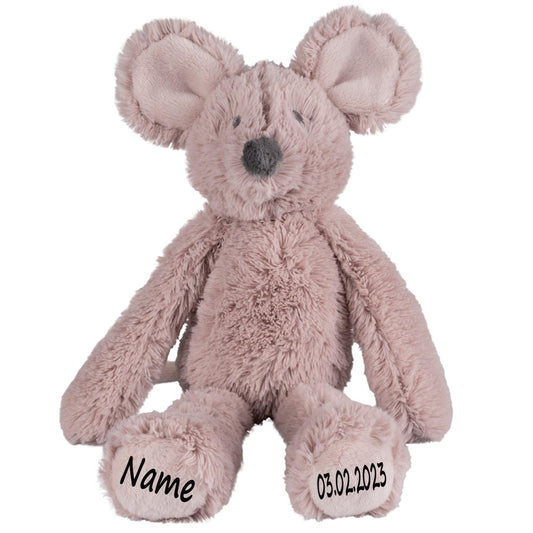 Maus Stofftier mit Name und Geburtsdatum personalisiert Kuscheltier Mäuschen