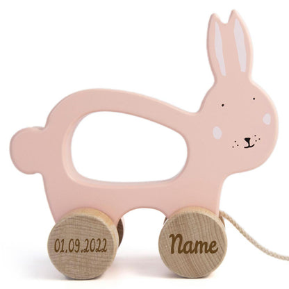 Trixie Nachziehtier Holz PERSONALISIERT mit Name und Datum graviert Motorikspielzeug ab 18 Monate Hase