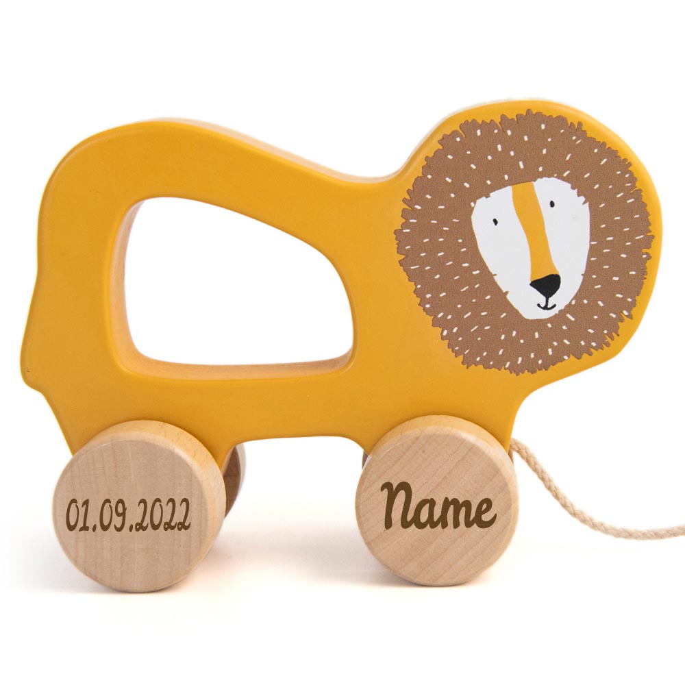 Trixie Nachziehtier Holz PERSONALISIERT mit Name und Datum graviert Motorikspielzeug ab 18 Monate Löwe