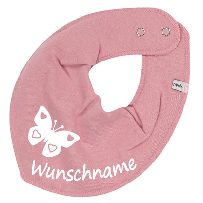 HALSTUCH Schmetterling mit Name oder Text personalisiert für Baby oder Kind aus Baumwolle in Einheitsgröße verschiedene Farben