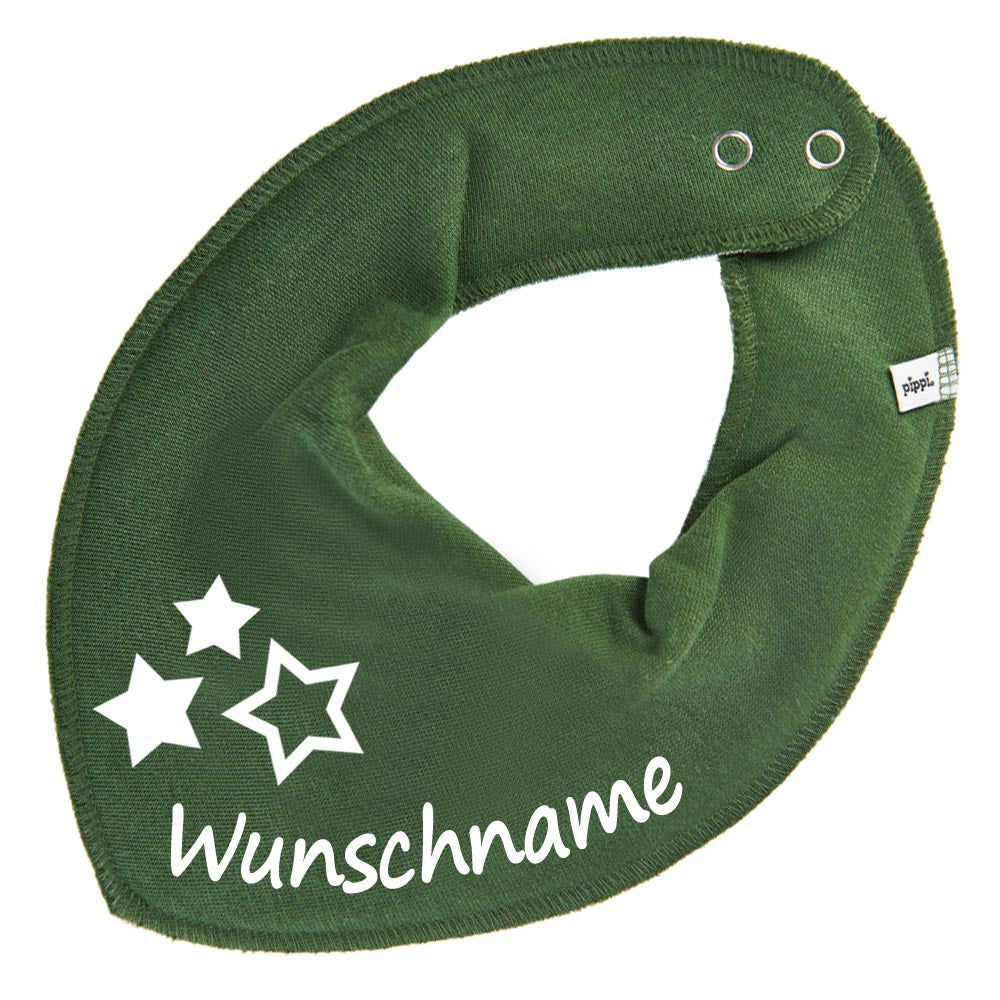 HALSTUCH 3 Sterne mit Name oder Text personalisiert für Baby oder Kind aus Baumwolle in Einheitsgröße verschiedene Farben