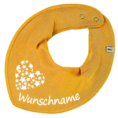 HALSTUCH Herz Sterne mit Name oder Text personalisiert für Baby oder Kind aus Baumwolle in Einheitsgröße verschiedene Farben