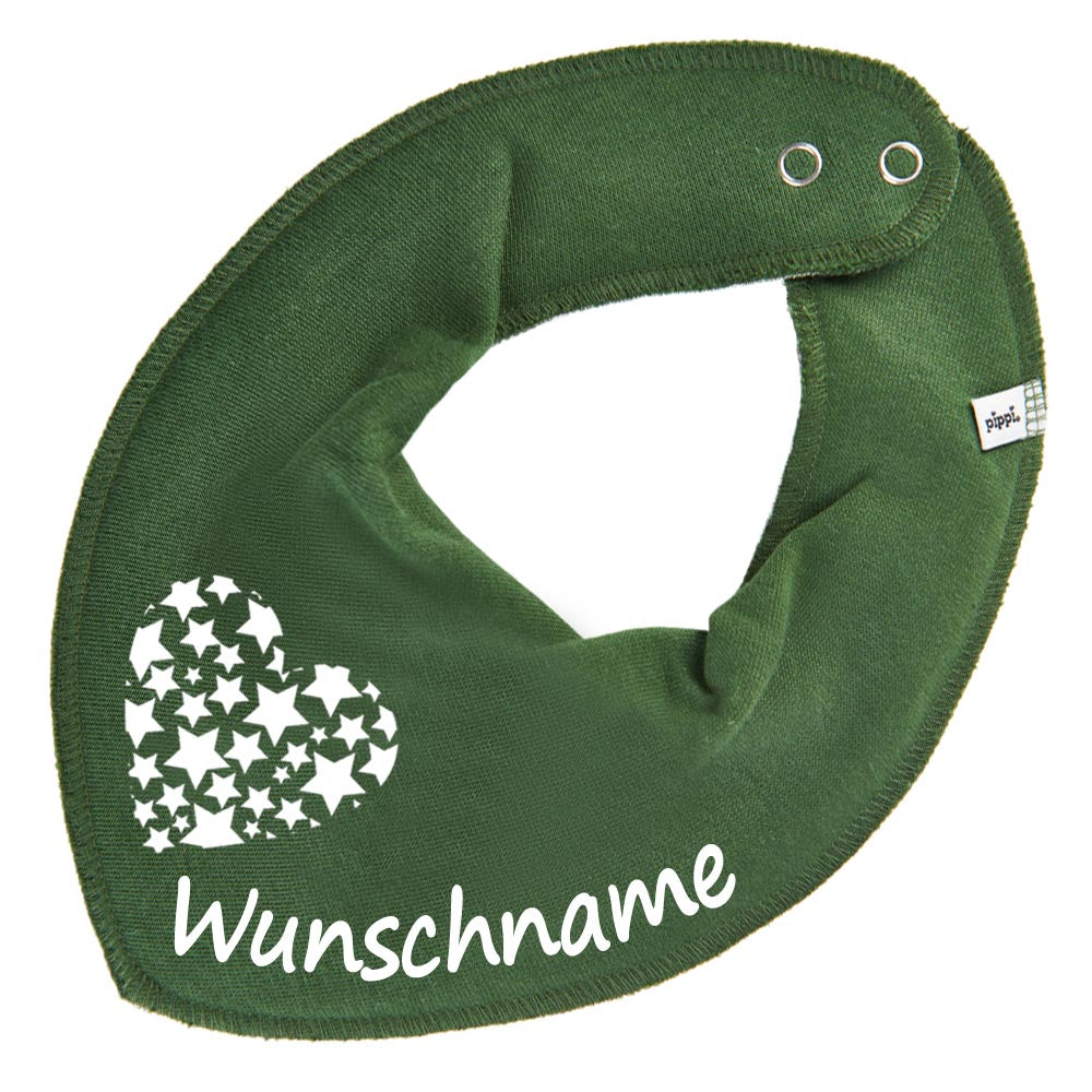 HALSTUCH Herz Sterne mit Name oder Text personalisiert für Baby oder Kind aus Baumwolle in Einheitsgröße verschiedene Farben