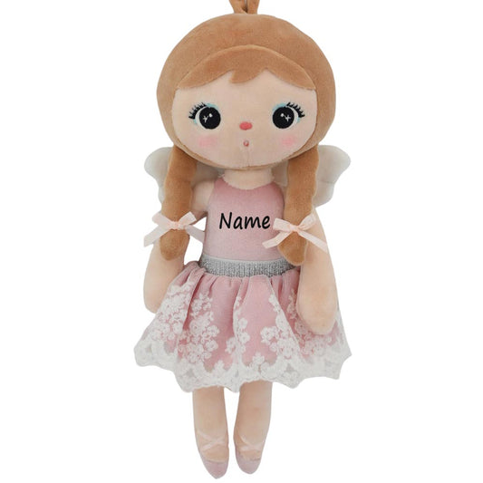 Personalisierte Stoffpuppe Ballerina mit Name Bedruckt Kuschelpuppe mit gesticktem Gesicht
