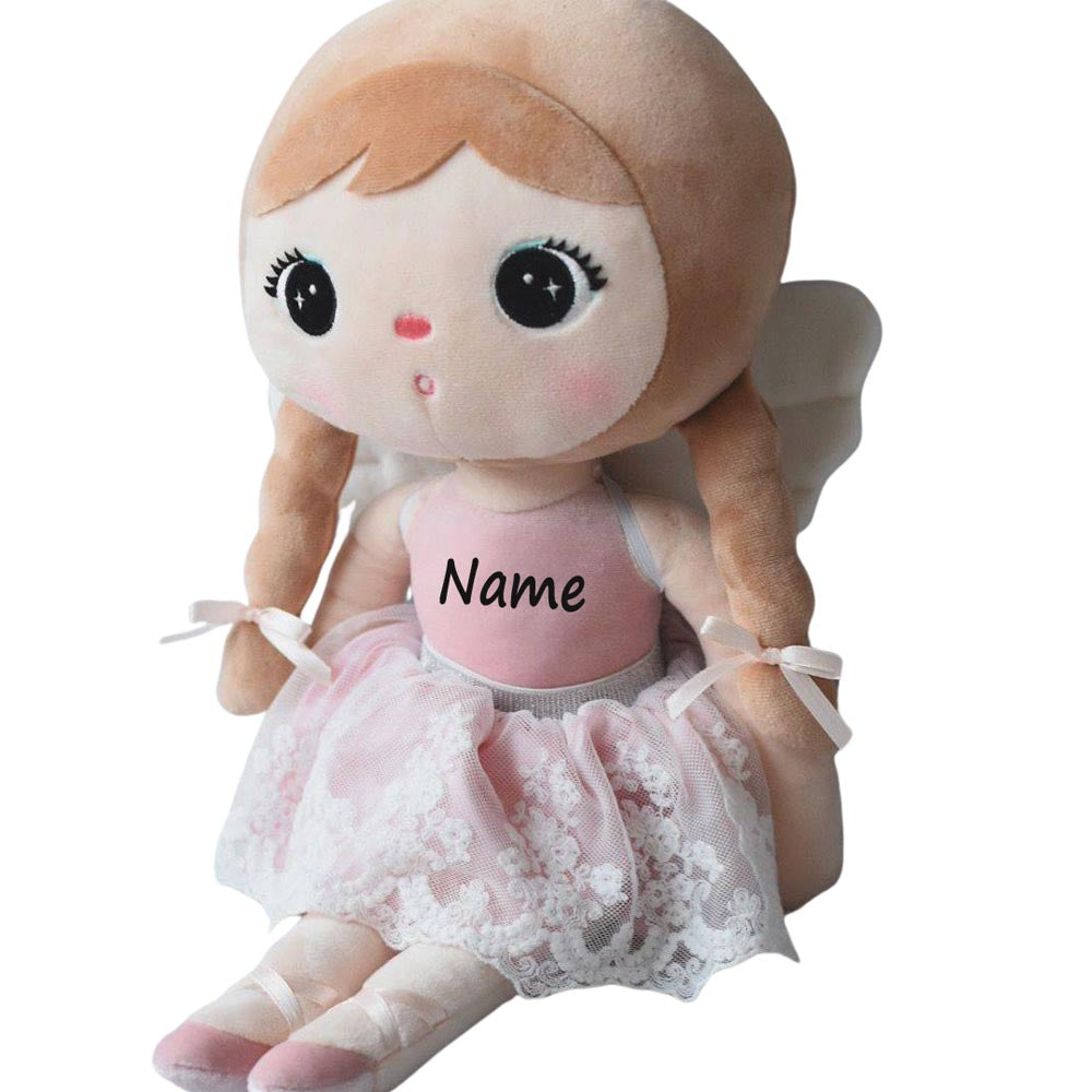 Personalisierte Stoffpuppe Ballerina mit Name Bedruckt Kuschelpuppe mit gesticktem Gesicht
