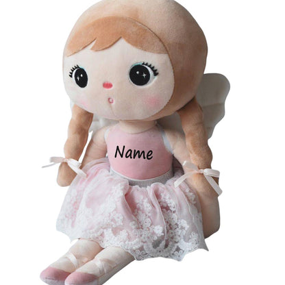 Personalisierte Stoffpuppe Ballerina mit Name Bedruckt Kuschelpuppe mit gesticktem Gesicht