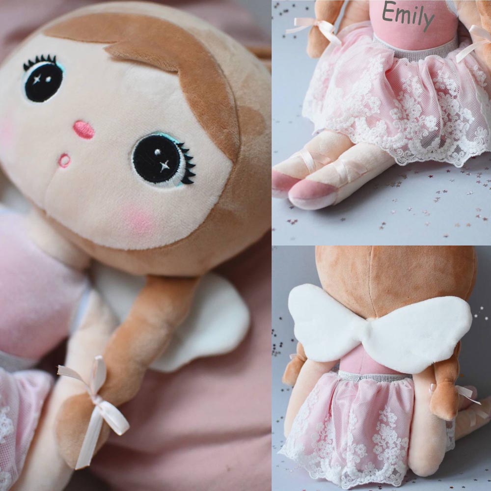 Personalisierte Stoffpuppe Ballerina mit Name Bedruckt Kuschelpuppe mit gesticktem Gesicht
