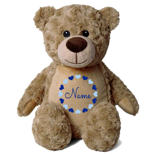 Stofftier Teddybär Hellbraun mit Name personalisiert Kuscheltier für Kinder Flauschiges Plüschtier 40cm Motiv Herzkreis