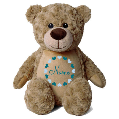 Stofftier Teddybär Hellbraun mit Name personalisiert Kuscheltier für Kinder Flauschiges Plüschtier 40cm Motiv Herzkreis