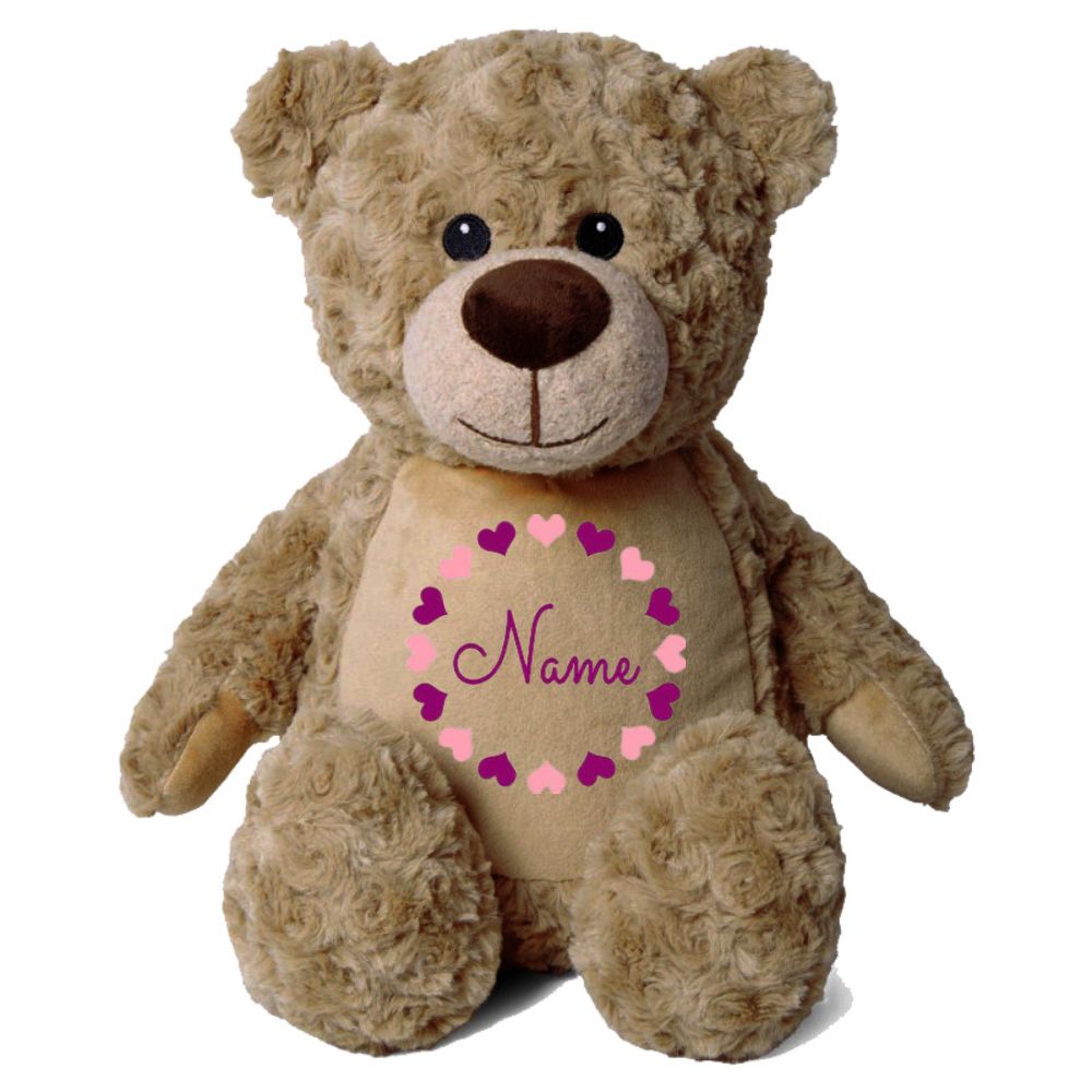 Stofftier Teddybär Hellbraun mit Name personalisiert Kuscheltier für Kinder Flauschiges Plüschtier 40cm Motiv Herzkreis