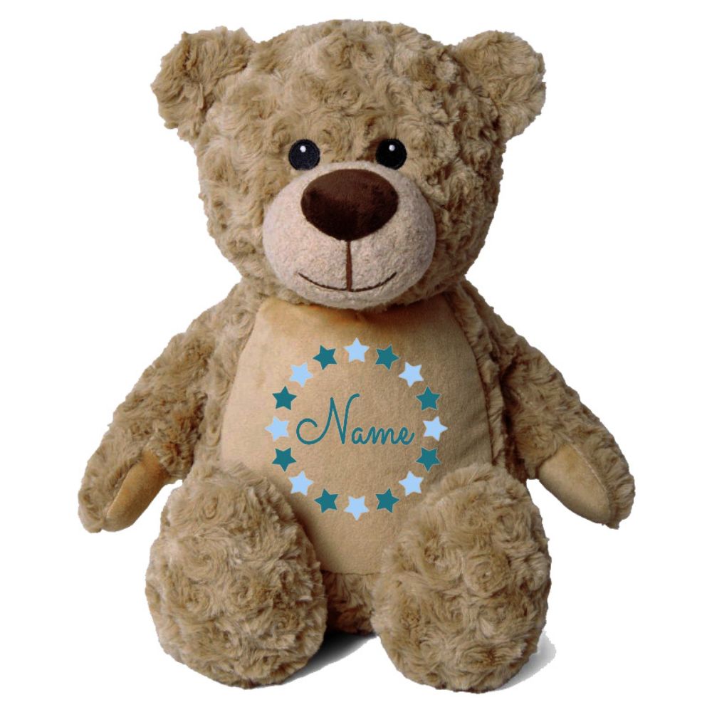 Stofftier Teddybär Hellbraun mit Name personalisiert Kuscheltier für Kinder Flauschiges Plüschtier 40cm Motiv Sternkreis
