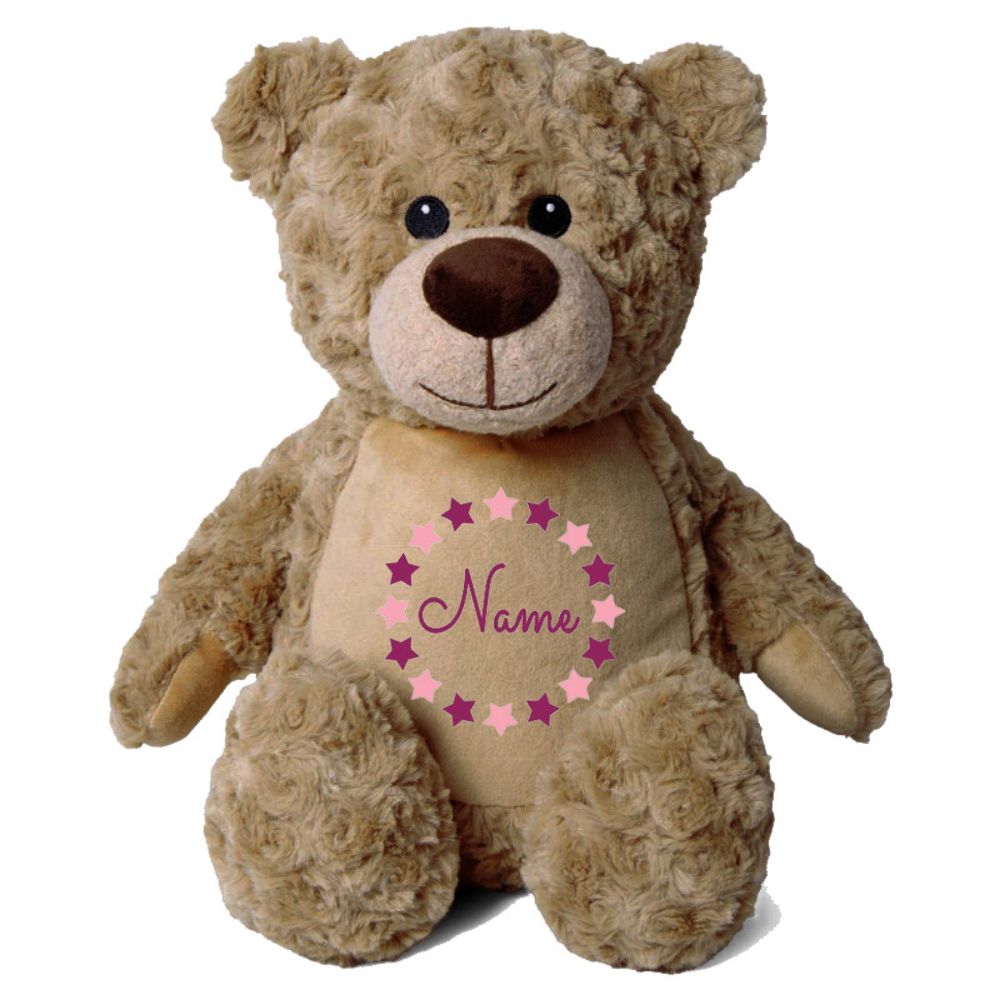 Stofftier Teddybär Hellbraun mit Name personalisiert Kuscheltier für Kinder Flauschiges Plüschtier 40cm Motiv Sternkreis