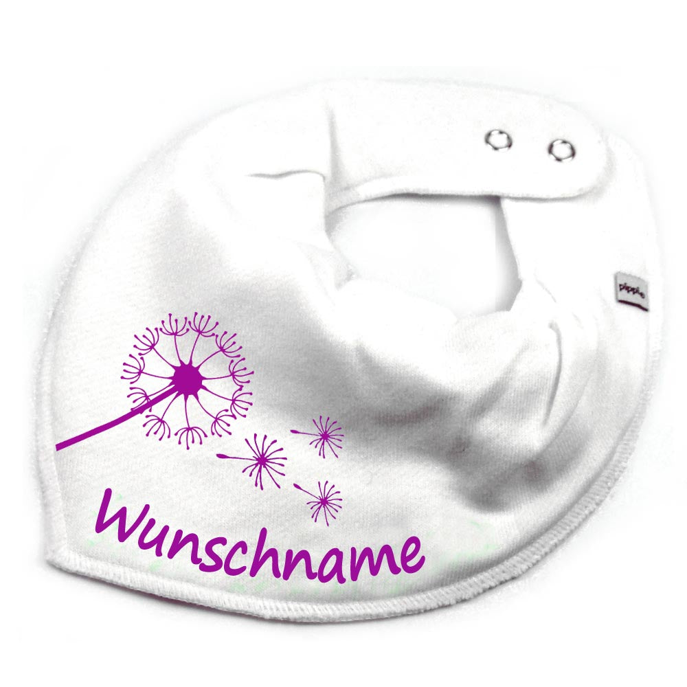 HALSTUCH Pusteblume mit Name oder Text personalisiert für Baby oder Kind aus Baumwolle in Einheitsgröße verschiedene Farben