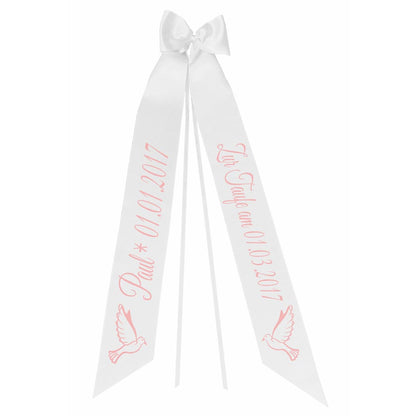 Taufschleife mit Taufdatum Namen und Geburtsdatum Personalisiert Schleife für Taufkleid Taufanzug Motiv TAUBE