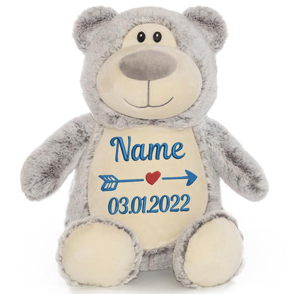 Personalisiertes Stofftier Bär Kuscheltier Bestickt Plüschtier zur Geburt Stickmotiv Name + Datum