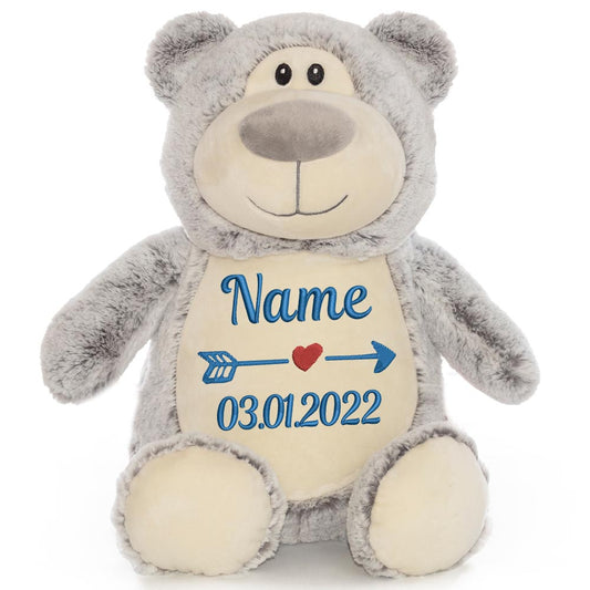 Personalisiertes Stofftier Bär Kuscheltier Bestickt Plüschtier zur Geburt Stickmotiv Name + Datum