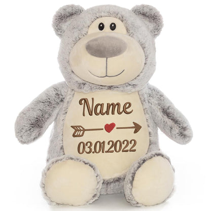 Personalisiertes Stofftier Bär Kuscheltier Bestickt Plüschtier zur Geburt Stickmotiv Name + Datum