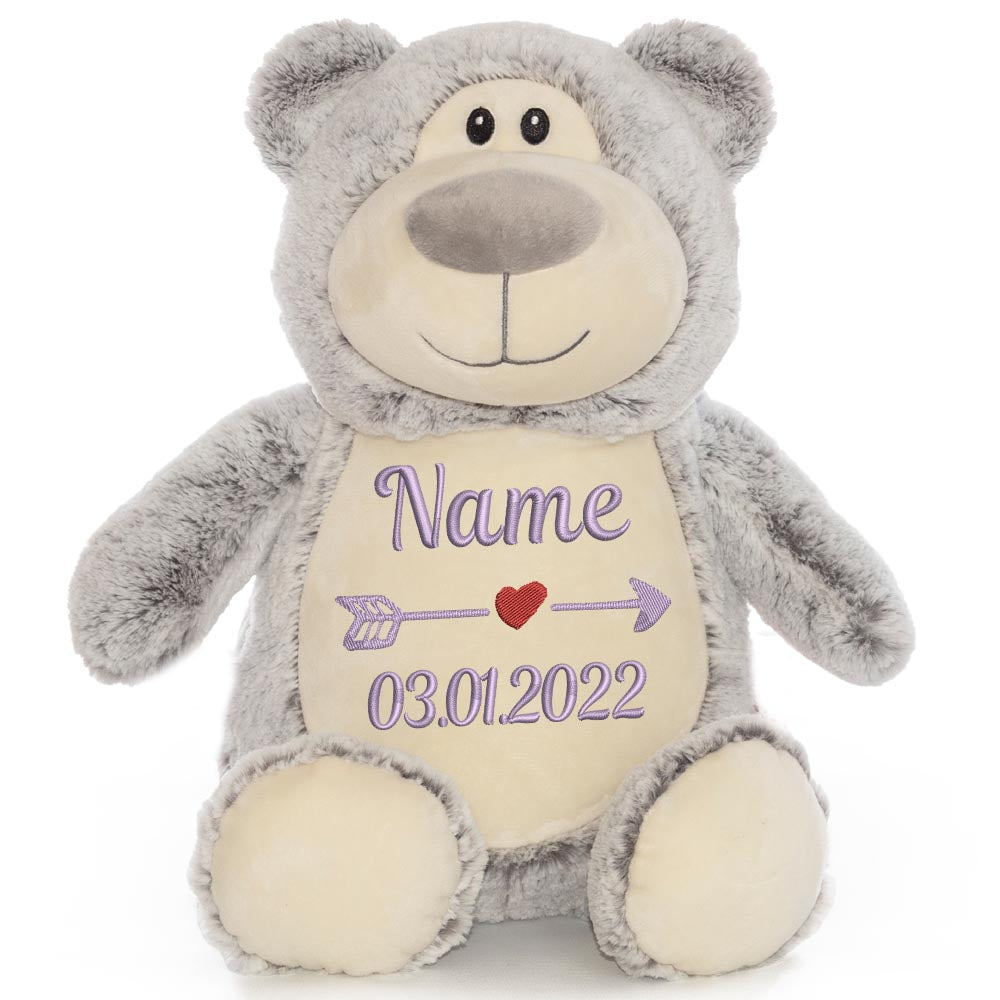 Personalisiertes Stofftier Bär Kuscheltier Bestickt Plüschtier zur Geburt Stickmotiv Name + Datum