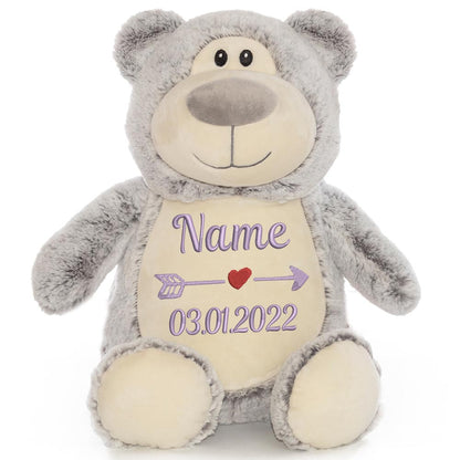 Personalisiertes Stofftier Bär Kuscheltier Bestickt Plüschtier zur Geburt Stickmotiv Name + Datum