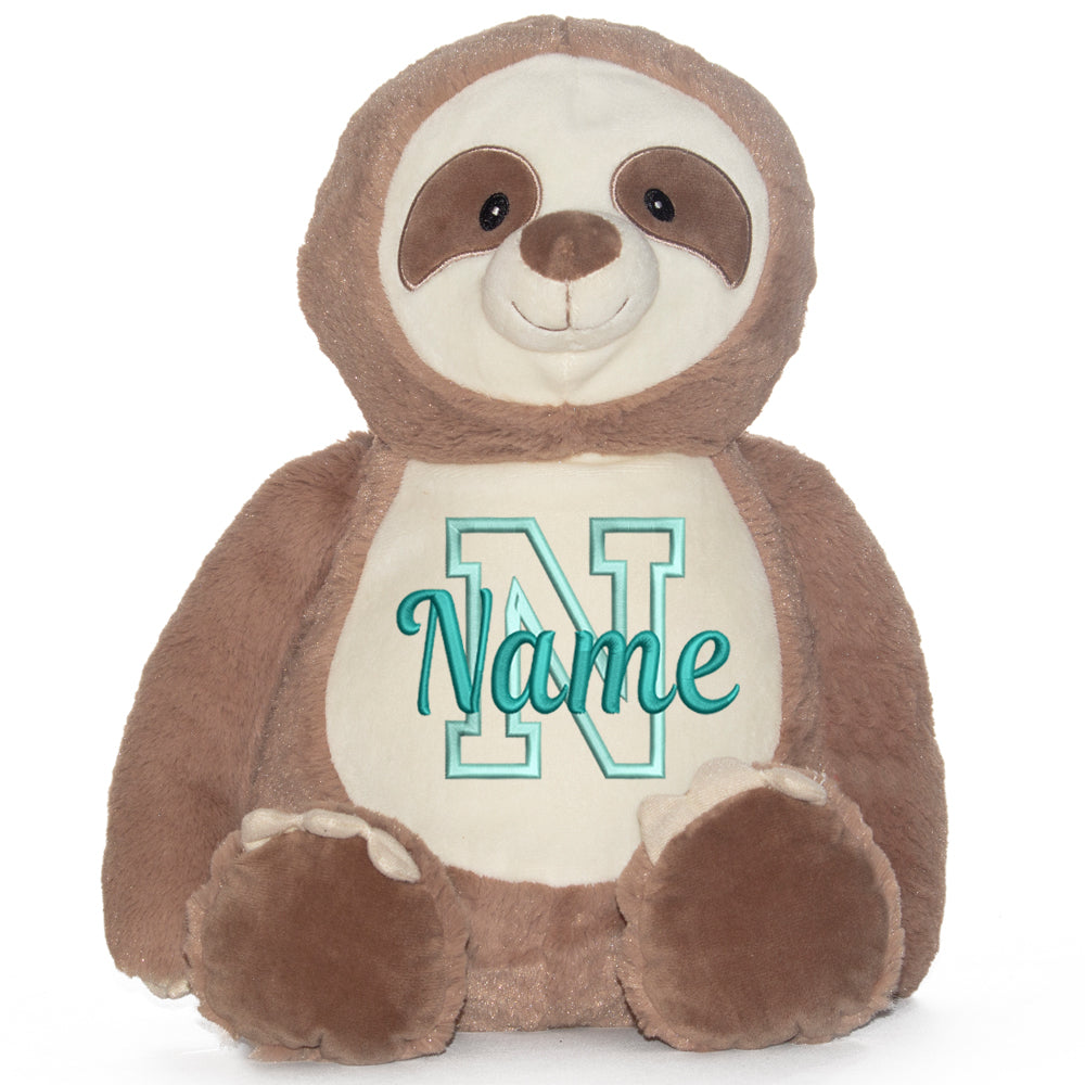 Stofftier mit Name Bestickt Kuscheltier Faultier personalisiert Buchstabe