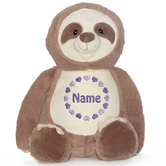 Stofftier mit Name Bestickt Kuscheltier Faultier personalisiert Herzkreis