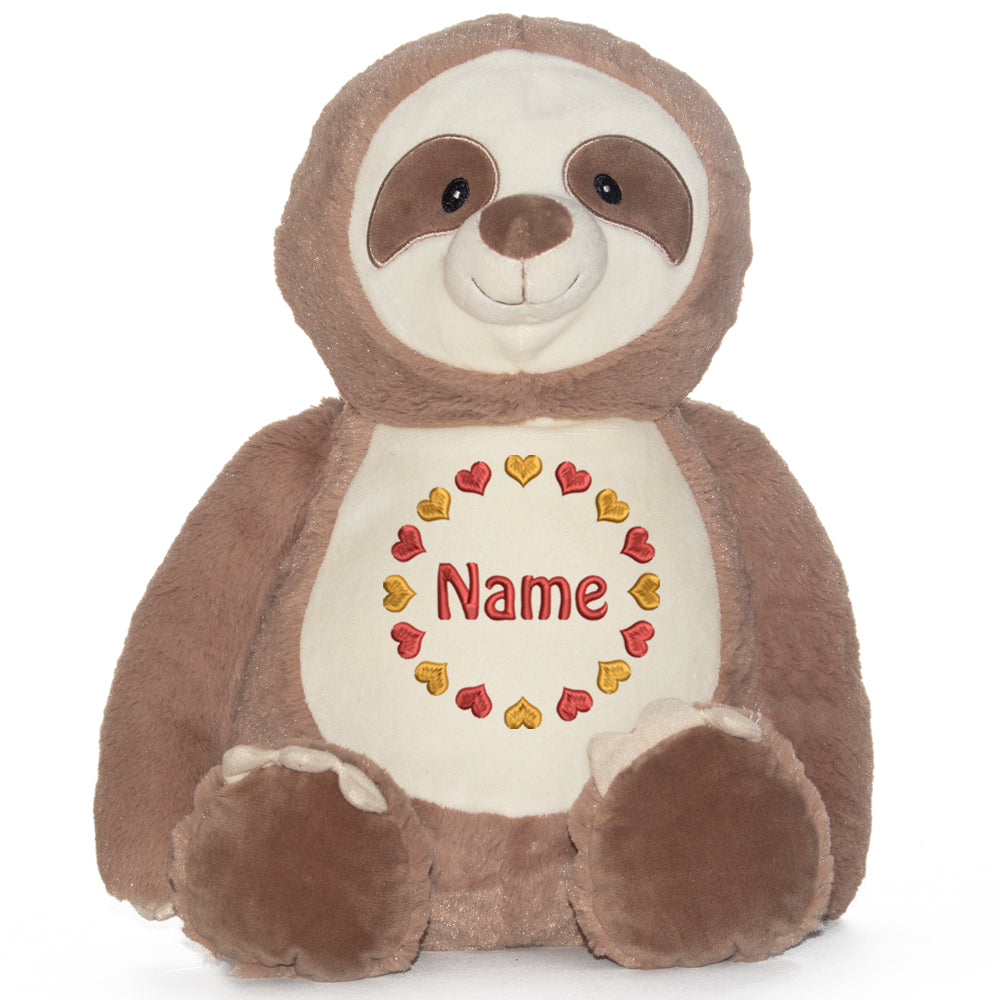 Stofftier mit Name Bestickt Kuscheltier Faultier personalisiert Herzkreis