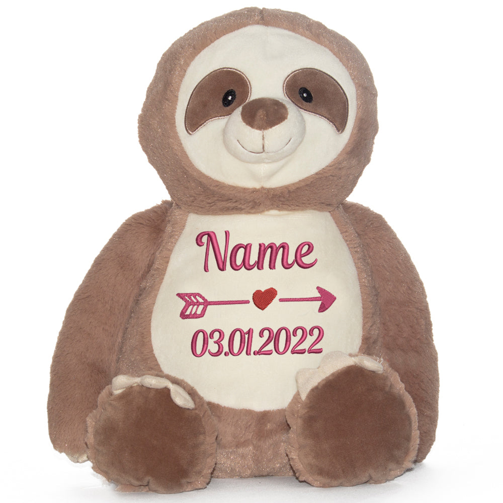 Stofftier mit Name Bestickt Kuscheltier Faultier personalisiert Name und Datum