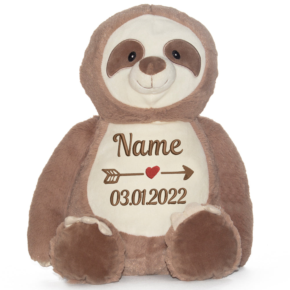 Stofftier mit Name Bestickt Kuscheltier Faultier personalisiert Name und Datum