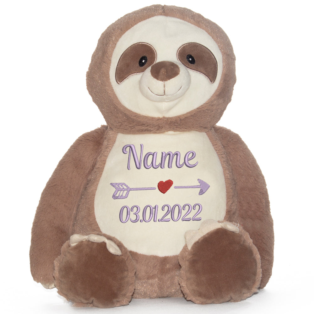 Stofftier mit Name Bestickt Kuscheltier Faultier personalisiert Name und Datum
