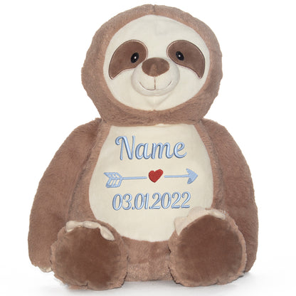 Stofftier mit Name Bestickt Kuscheltier Faultier personalisiert Name und Datum
