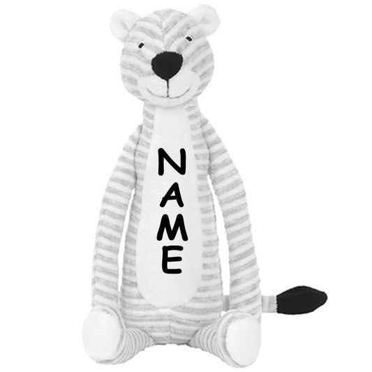 Stofftier Panther grau weiß Geschenk mit Namen personalisiert