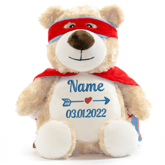 Stofftier mit Name Bestickt Kuscheltier Heldenbär personalisiert Stickmotiv Name und Datum